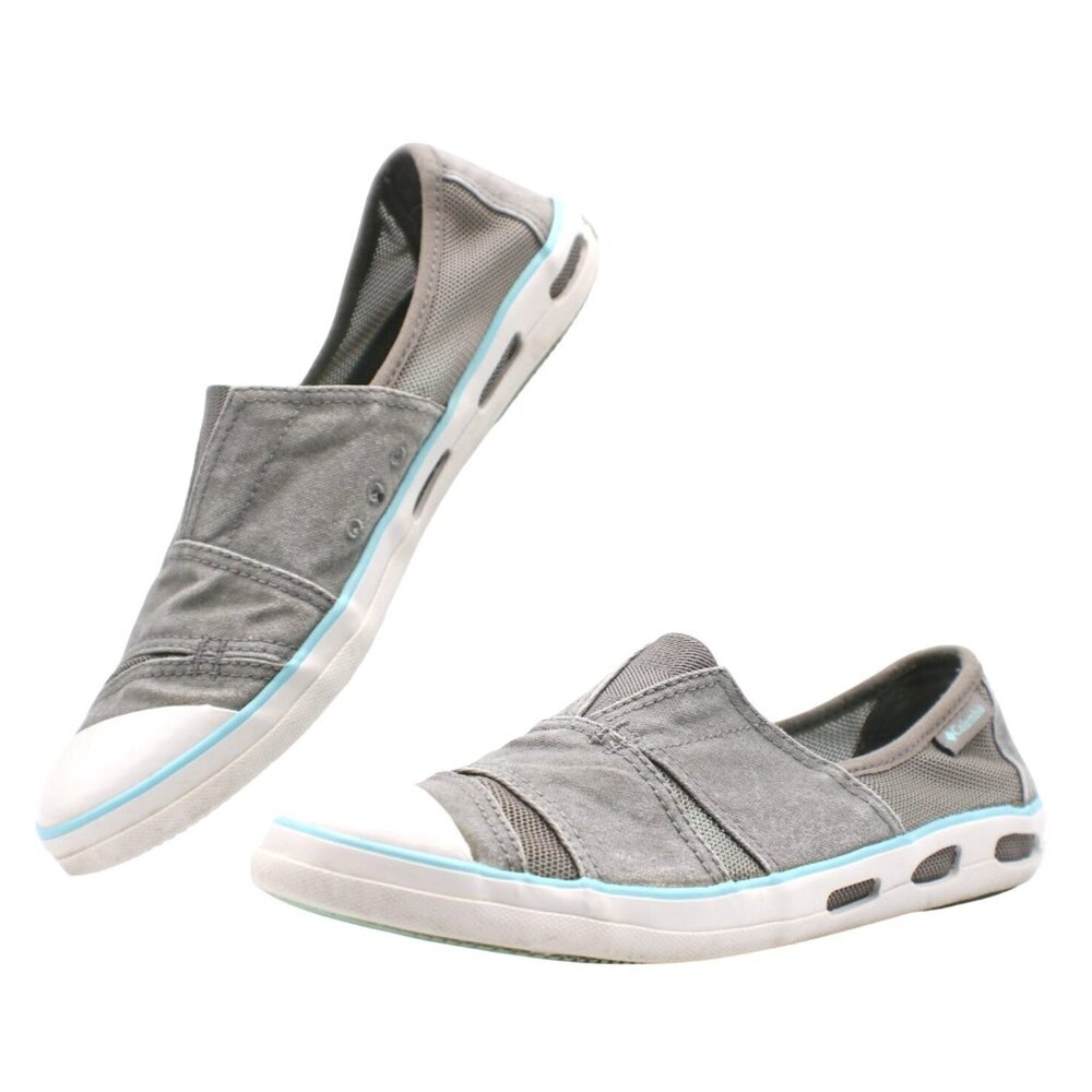 Columbia Womens Vulc N Vent Slip 2 Shoes Gray Mesh Size 9 Canvas Boat Loafers